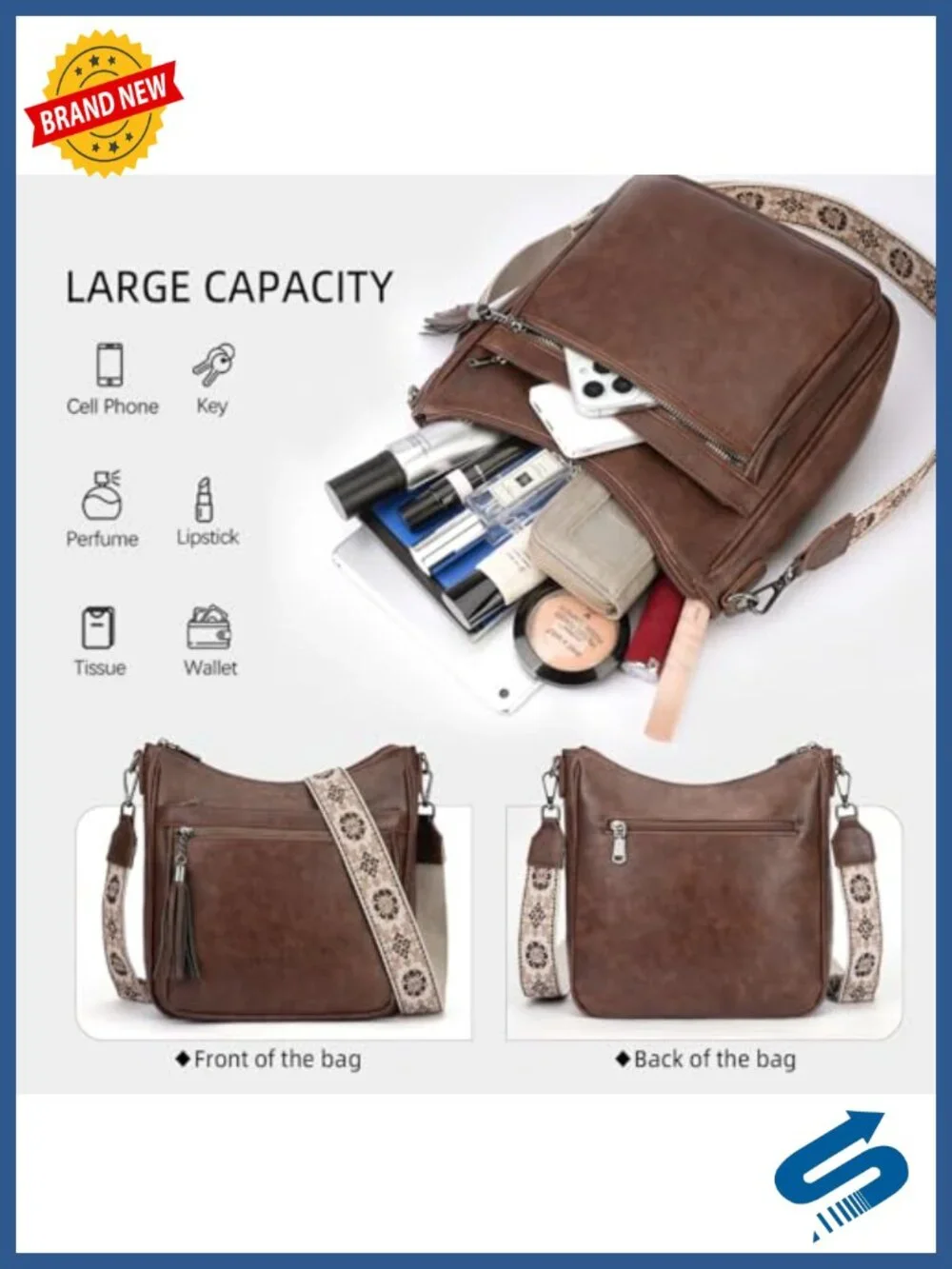 Vegan Leather Hobo Crossbody Bag with Tassel